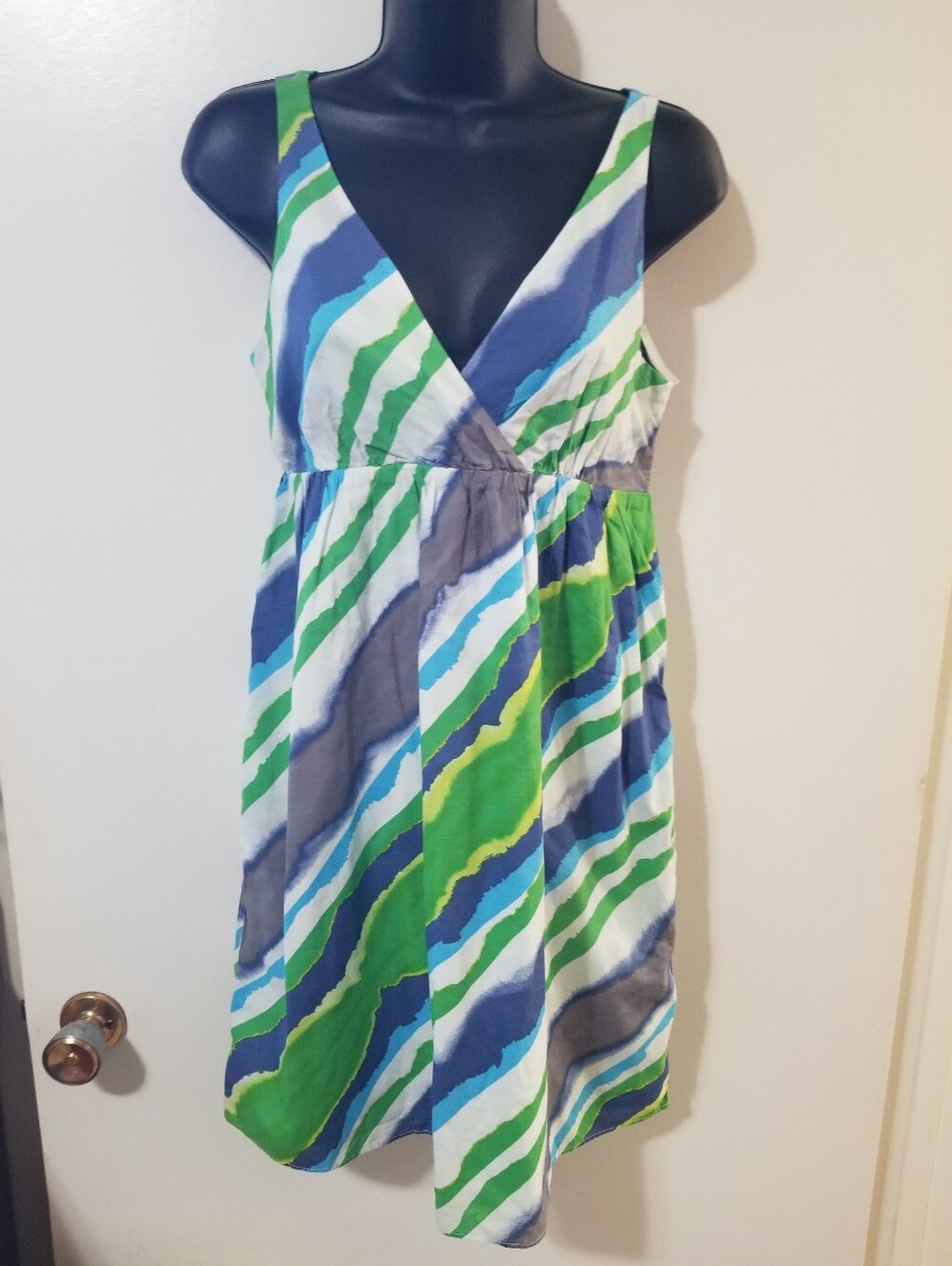 Cotton Old Navy Abstract Stripe Sundress Blue Green Sleeveless S
